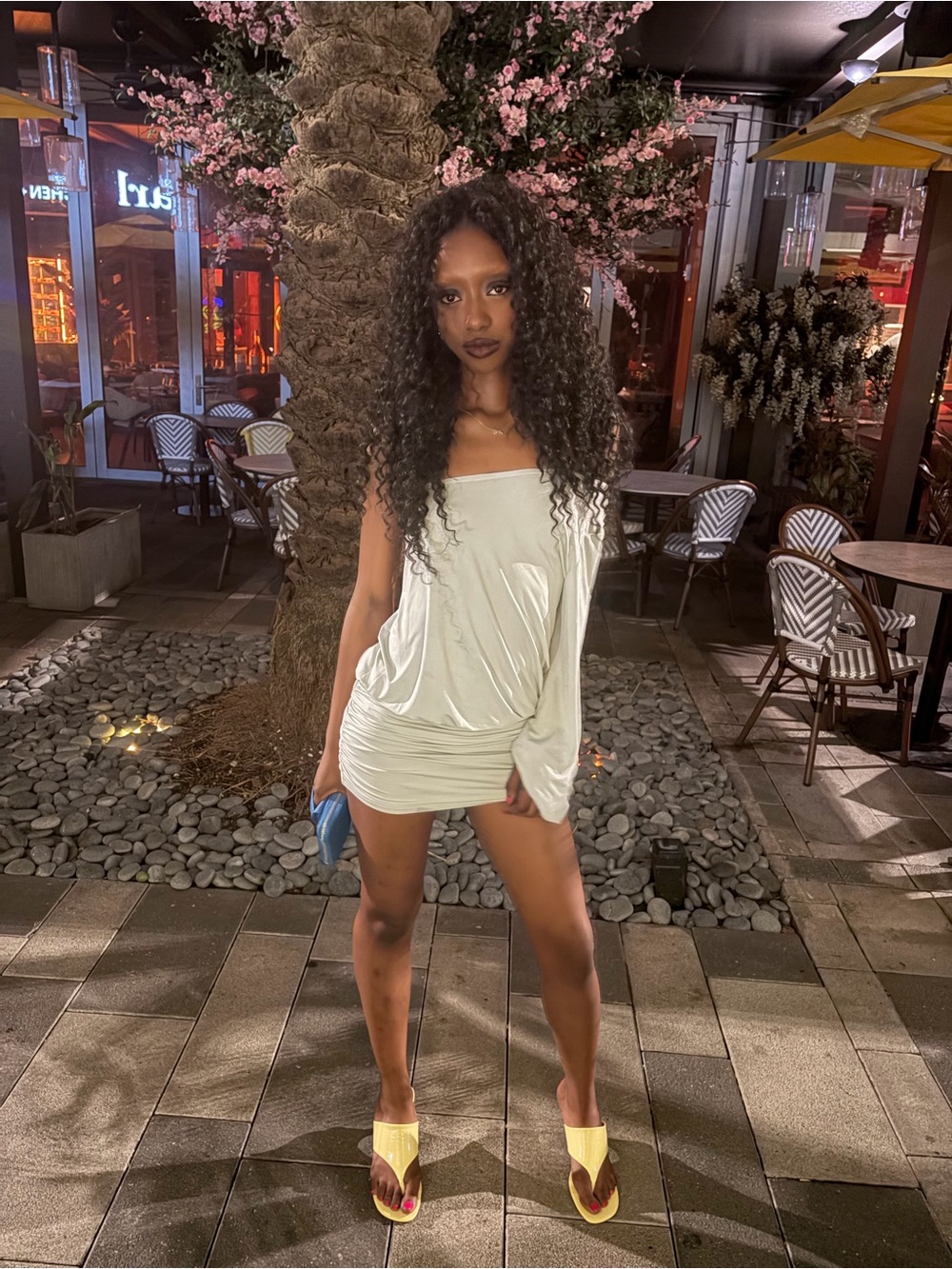 Edikted One-Shoulder Ruched Mini Dress in Soft Grey
